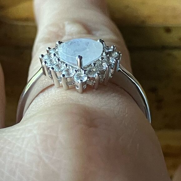 Rainbow Moonstone Sterling Silver Heart Ring Size 9.75 - Picture 2 of 10